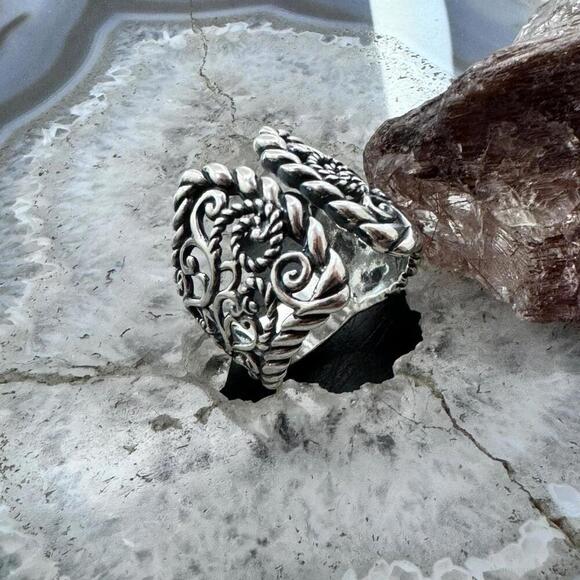 Carolyn Pollack Sterling Silver Decorated Engraved Adjustable Ring S 9 For Women - Picture 3 of 10